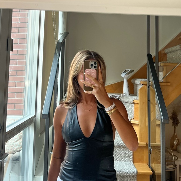 zara black faux leather halter top - Picture 1 of 6